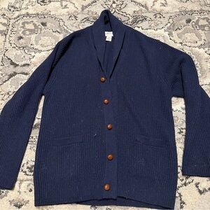 Orvis Navy Shawl Collar Cardigan with Wooden Buttons